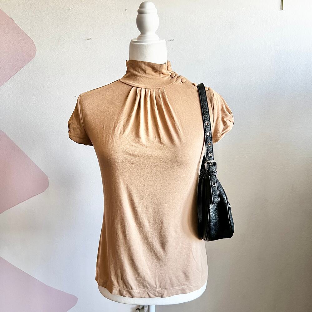 Vintage Banana Republic Womens Brown Button Turtleneck Top‎ Size Small 2000s Y2K